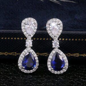 🎁 Noble Water Drop Royal Blue And White Pear Zircon Stud Earrings, UNVN12417